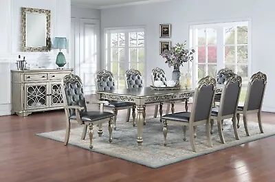 Dining Room Furniture Formal 9pc Dining Set W Leaf Arm Chairs Grey Finish Wood • $2249.99