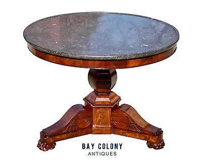 19th C Antique Mahogany Round Empire Parlor Table With Onyx Dish Top • $4680