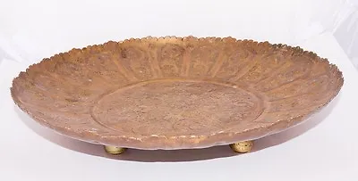 Antique Middle Eastern Brass Footed Bowl Tray Fruit Vase Plate  • $49