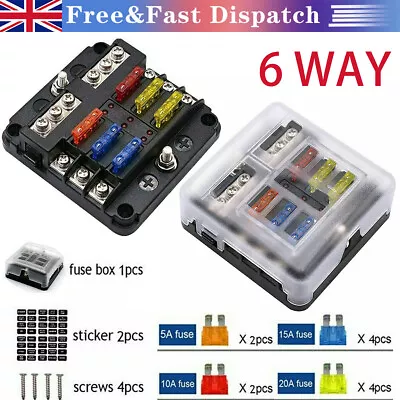 £9.48 • Buy UK Blade Fuse Box 6 Way Distribution Bar Bus Boat Car Kit Marine Holder 12V/32V