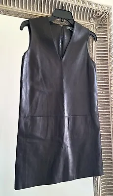 VINCE V-Neck Genuine Lamb Leather Black Sleeveless Mini Dress Sz 2 Org $795 • $167