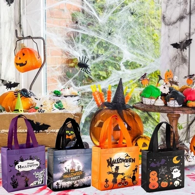 £5.69 • Buy 4 Pack Halloween Candy Bags Non-Woven Reusable Kids Gift Bags For Trick Or Treat