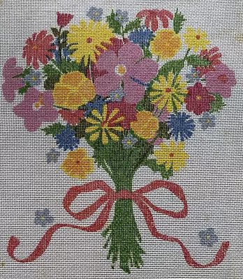 Vintage Tapestry Bazaar London Pink Red Floral Bouquet Needlepoint Canvas Flower • $25