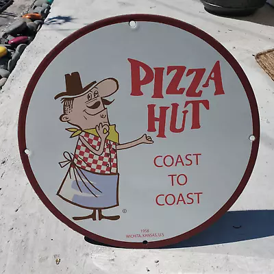 1958 Pizza Hut 11.75-inch Porcelain Gas & Oil Sign • $149