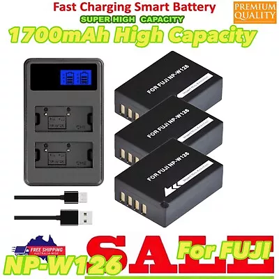 3 Battery / Charger For NP-W126 Fujifilm X-T1 X-T2 X-T3 X-T10 X-T20 X-T30 X-T100 • $48.77