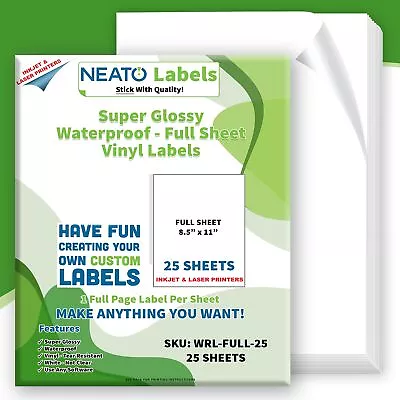 Sticker Paper - 25 Blank Super Glossy Label Sheets Made In USA - (8.5  X 11 )... • $41.76