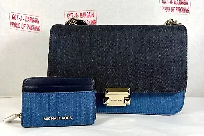 Michael Kors Sloan Large Chain  Denim Blue Crossbody Shoulder Bag & Cardcase • $249.98