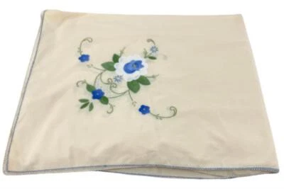 $26 • Buy Tablecloth Embroidered Applique Pale Yellow Blue White Flowers Stitching Accent
