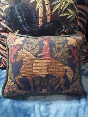 Lady On Horse Tapestry Style Decorative Pillow • $17.99