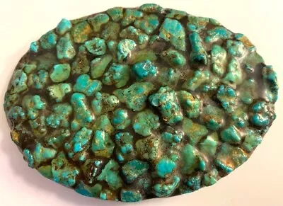 Gorgeous Vintage Mosaic Turquoise Stone Embedded On Metal BELT BUCKLE - 4  X 3  • $59.99