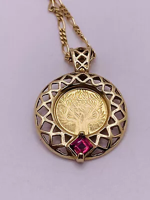 14k Gold Necklace Isreal Coin Menorah Ruby  • $500