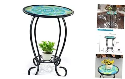  Mosaic Outdoor Side Table 14  Round Patio Side Table 14 Inch Green Mandala • $72.39