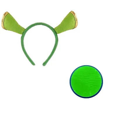 Green Shrek Ogre Ears Headband Green Face Paint Unisex Book Day Fancy Dress Set • £6.99