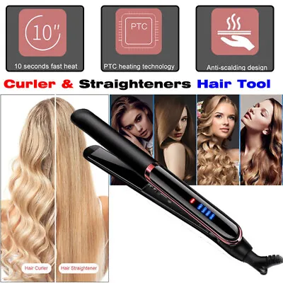 2in1 Hair Curler Straightener Ceramic Plate Straightener Iron Salon Hair Styler • £12.59