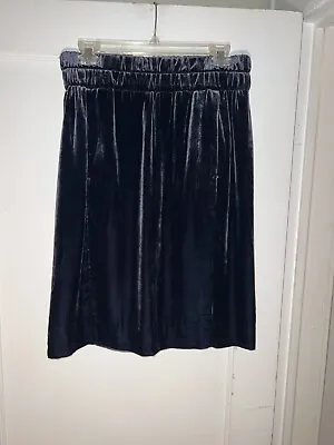 J Crew Midnight Blue Velvet Velour Pull On Elastic Waist Skirt Pockets Size S • $44