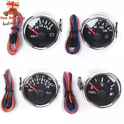 4 Pcs Gauge Kit 52mm Fuel Oil Pressure Volt Water Temp For Motorcycle Boat Yacht • $39.90