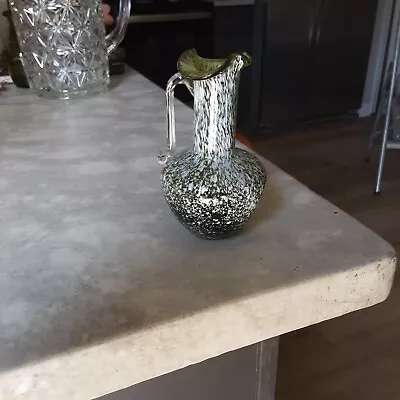 Vintage Pilgrim Art Glass Olive Green Speckled Small Vase/Cruet • $9.99