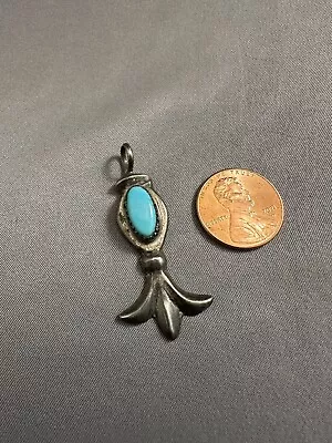 VNTG Navajo Made Natural Blue Turquoise Sterling Silver Pendant • $14.99