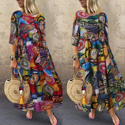 ZANZEA Women Full Length Floral Sundress Kaftan Abaya Fashion Long Maxi Dress AU • $27.05