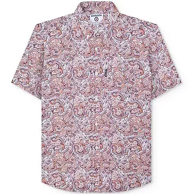 Lambretta Mens Paisley Mod Short Sleeve Button Down Shirt - Navy • £29