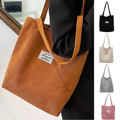 Corduroy Shopping Bag Women Shoulder Large Capacity Pouch Tote Beach Handbag AU • $12.33