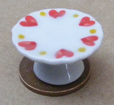 White Cake Stand With A Heart Motif Tumdee 1:12 Scale Dolls House Miniature H21 • $1.48