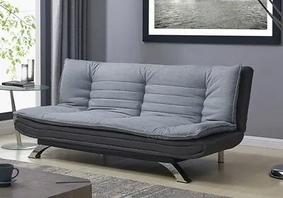 £249.99 • Buy Fabric Sofa Bed 3 Seater Grey Charcoal Duo Contrast Fabric Chrome Legs Recliner