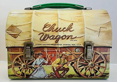 Vintage 1958 Chuck Wagon Dome Top Metal Lunch Box With Thermos. • $175