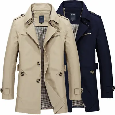 Men's Solid Color Jacket Winter Slim Stylish Trench Coat Long Overcoat Outwear • $39.90