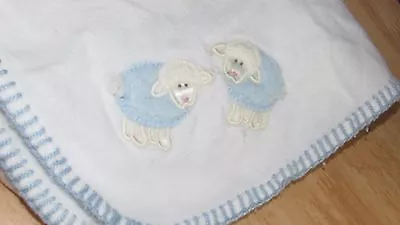 3 Marthas Soft Cotton White Blue Trim Lambs Baby Receiving Blanket Made USA • $17.99