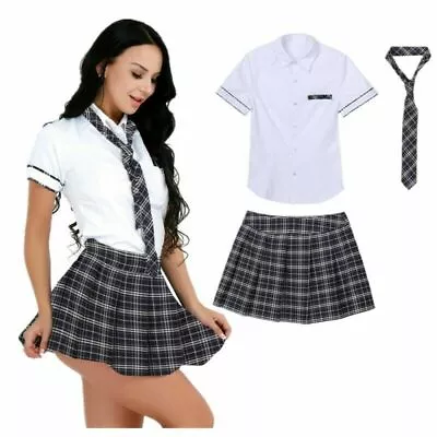 Women Sexy School Girl Uniform Plaid Outfit Student Cosplay Fancy Dress Costume • £8.69