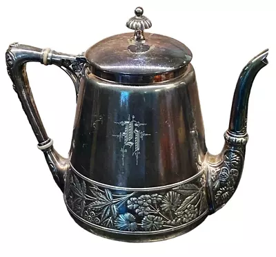 MERIDEN Silverplate Co. Quadruple Plate 1438 Floral TEAPOT Monogram R Or G? • $74.99