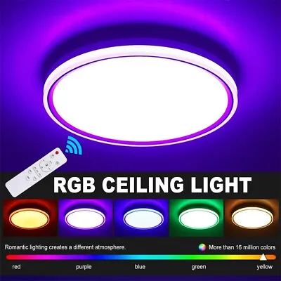 LED Ceiling Lights RGB 3CCT Dimmable Color Changing Living Room Pendant Lamp • £16.99