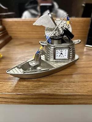 Fishing Boat Desk Clock Man Cave Silver Metal Detailed Fisherman Dad Gift Sanis • $25