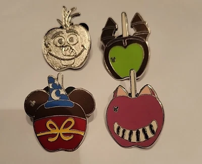 $5 • Buy 4 Disney Pins. Apples: Sorcerer Mickey/Maleficent/Cheshire Cat/Silver Olaf