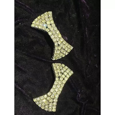 Vintage Pair Of Clear Rhinestone Bow Shoe Clips Buckles • $10