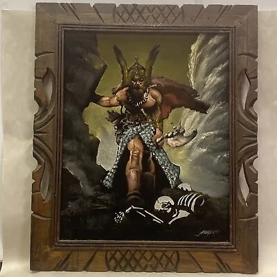 Vintage Augusto 1970s Velvet Painting Frank Frazetta Dark Kingdom Orig Frame • $395