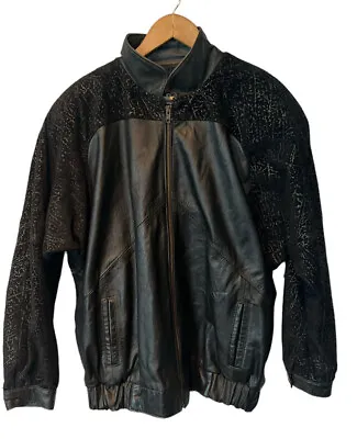 Comint Vintage 80’s Black Leather Suede Bomber Jacket Unisex Large  • $55