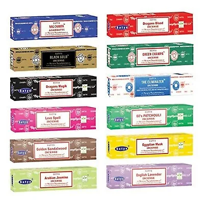 12 Pack Assorted Satya Original Nag Champa Incense Sticks 180 Pack | 15g Boxes • $14.99