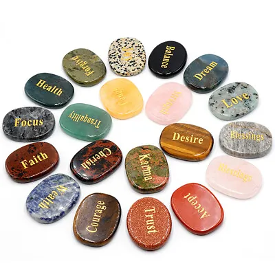 Natural Positive Word Engraved Inspirational Palm Chakra Stones Crystal Healing • $2.99