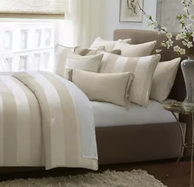 Michael Amini Amalfi 5 Pc Pillow Sham Set + 2 Decorative Pillows Sand Cream • $129.95