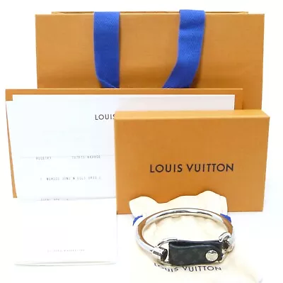 LOUIS VUITTON Monogram Eclipse Bangle L Bracelet M64222 Silver #hSuSeta • £396.93