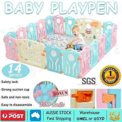 14 Panels Kids Baby Playpen Child Interactive Safety Gate Toddler Fence 80cm NEW • $125.99