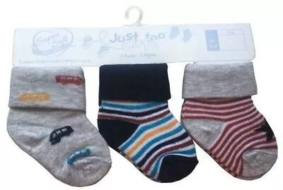 3 Pairs Baby Boy Socks ~ Car ~  0-33-66-12 Mths Grey Navy Red ~ Just Too Cute • £3.65