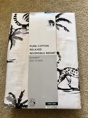 M&S King Size Duvet Cover Set Jungle Stripe Reversible Pure Cotton • £29.95