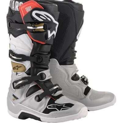 Alpinestars Tech 7 Men Motorcross ATV MX Offroad Boots Silver White Gold Size 10 • $719.43