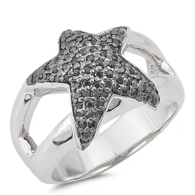 Starfish Black CZ Micro Pave Star Ring New .925 Sterling Silver Band Sizes 6-10 • $20.29