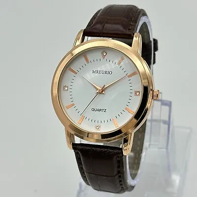 Men's MREURIO Rose Gold Tone 41 Mm Classic Dress Watch Crystal Accents Leather • $11.89