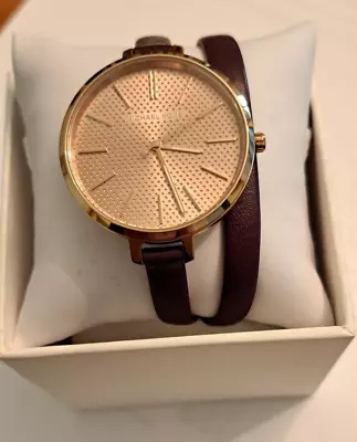 Michael Kors Watch MK2576 Rose Gold-with A Plum Leather Wrap Strap • $55