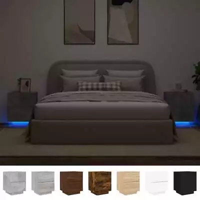 Bedside Cabinets With LED Lights Nightstand Bed Table Engineered Wood VidaXL • £52.99